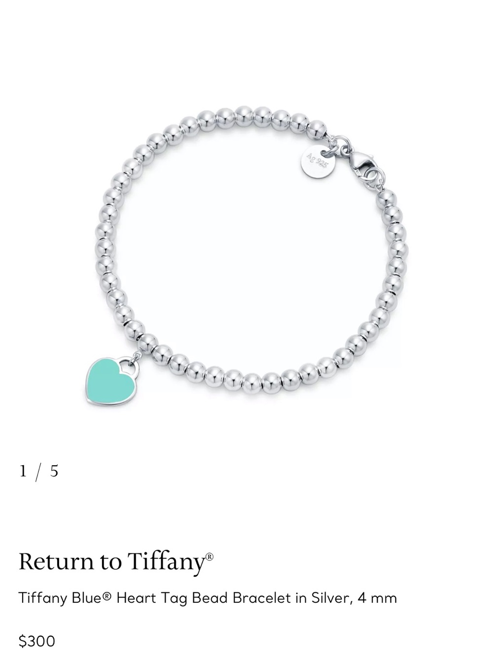 Tiffany & Co. Bead Bracelet with Tiffany Blue Heart Charm